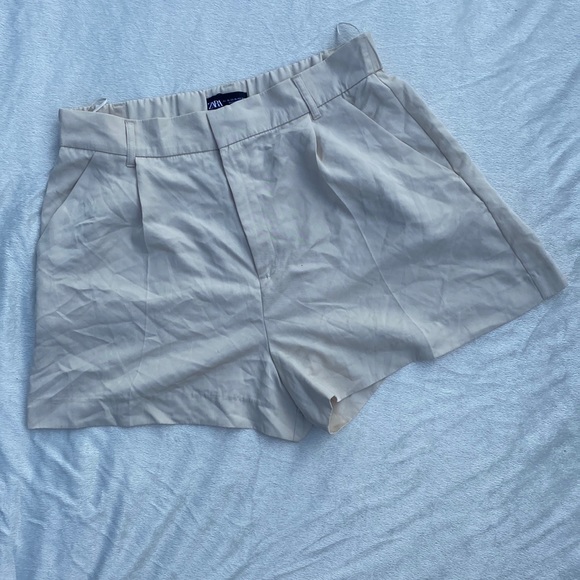 zara brown navy tweed high waist shorts . m main image 1
